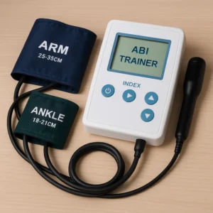 Digital ABI test trainer device with arm (25-35 cm) and ankle (18-21 cm) cuffs for ankle brachial index monitoring